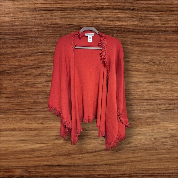 Coldwater Creek Fringe Tassel Cape Shawl Wrap Earthy Red Soft Warm Cozy - Picture 1 of 6